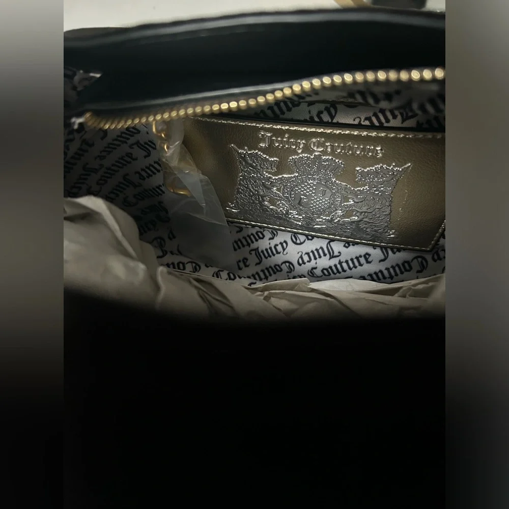 Black velvet rhinestone logo gold hardware satchel Bag